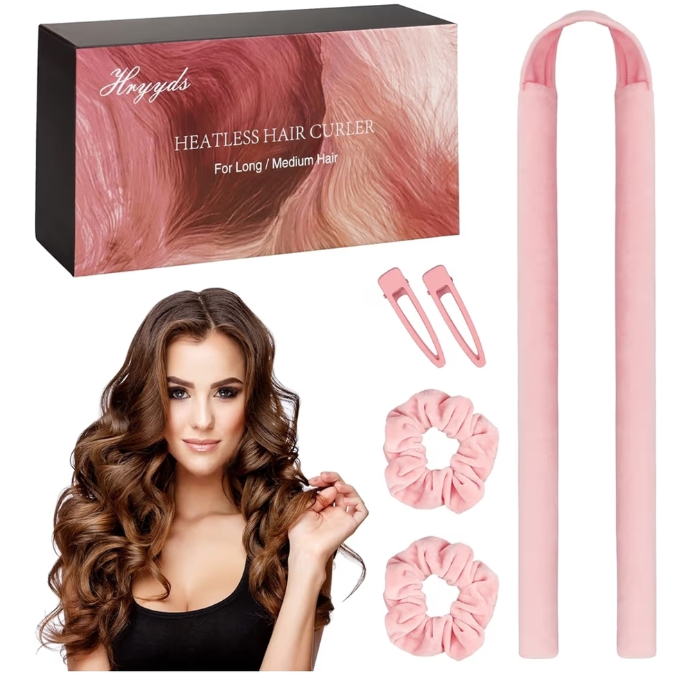 Brand New Pink Heatless Hair Curler Set for Effortless Styling